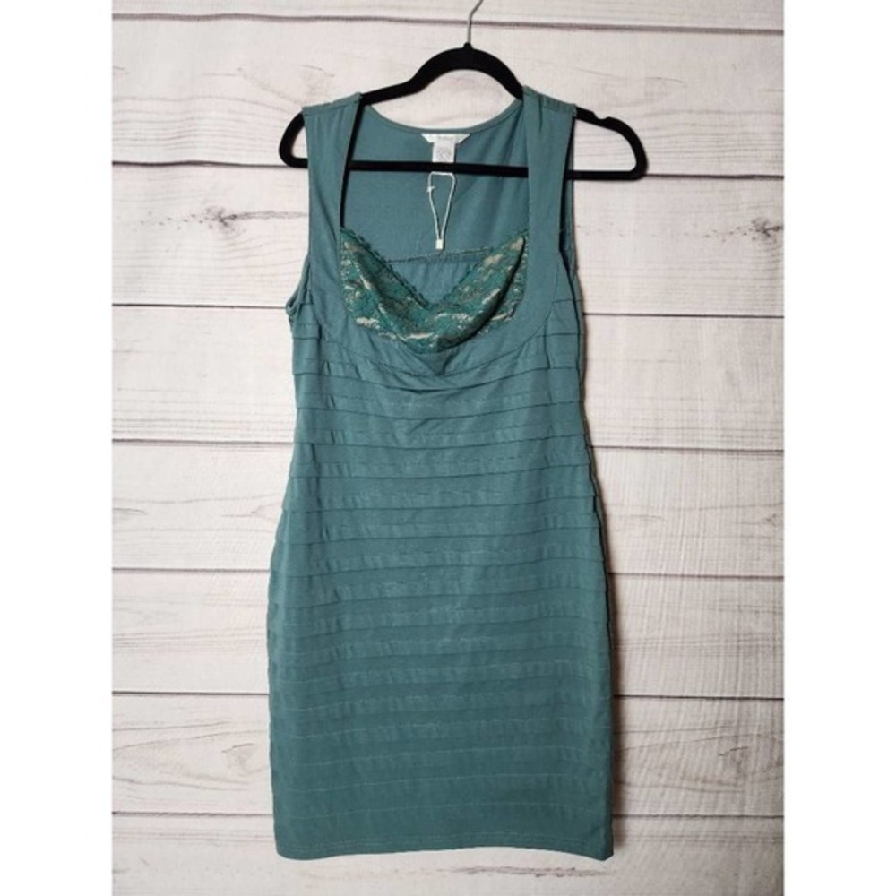 Esley Womens Sheath Dress Green Tiered Knee Length Sleeveless Lace M New